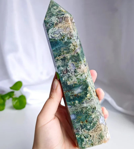Genuine moss agate - genuine, obelisk
