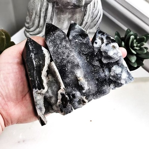 Natural black sphalerite druzy - black,