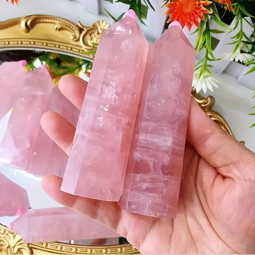 Natural rose quartz tower - natural,